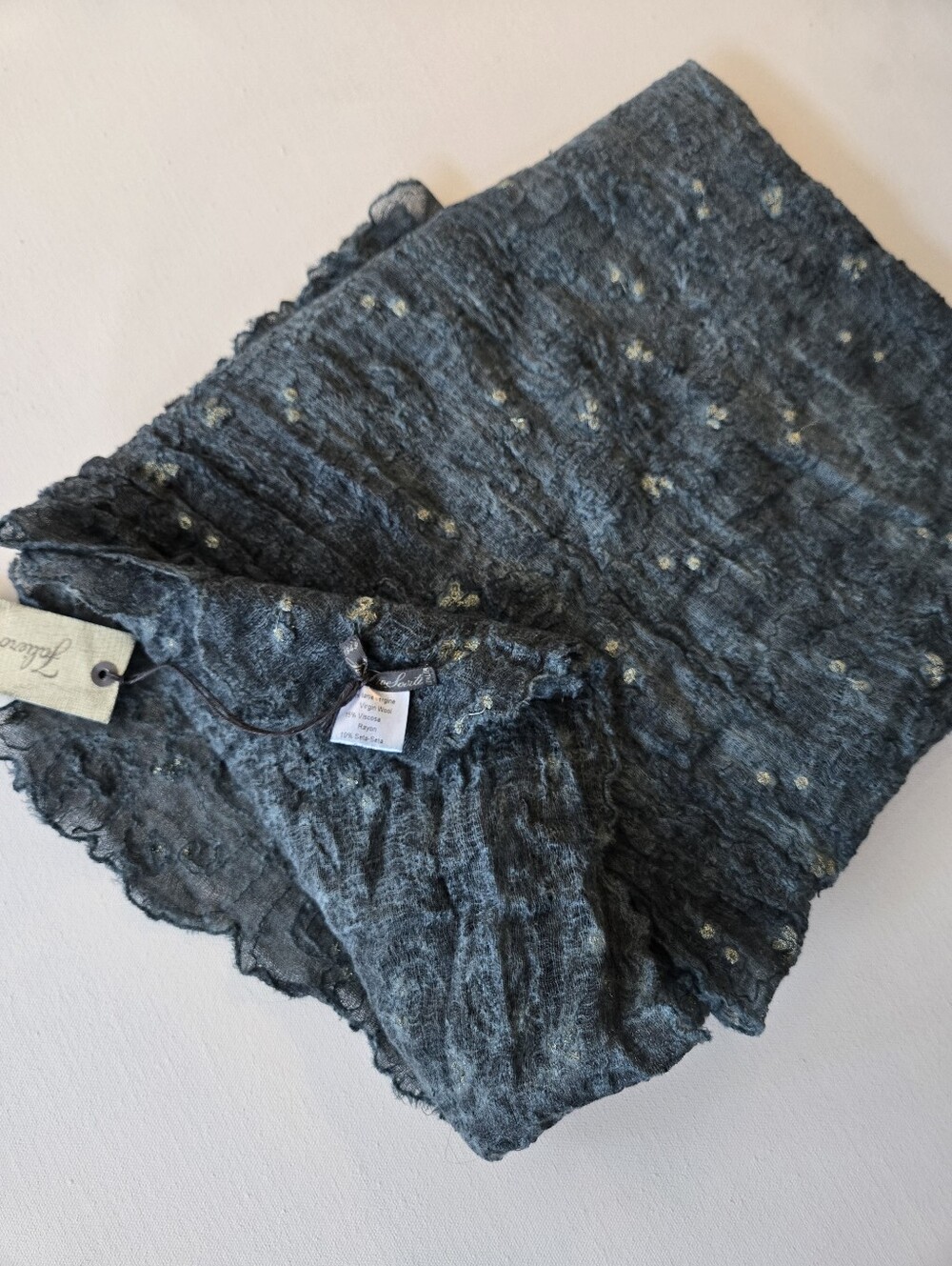 FALIERO SARTI Italy Wool Silk Blend Scarf Deep Blue Silver Accent 70×175 cm NWT - Picture 4 of 4